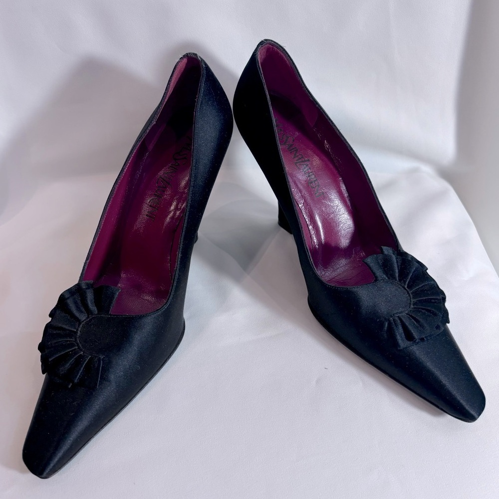 Yves Saint Laurent Black Wedges with Purple Interior